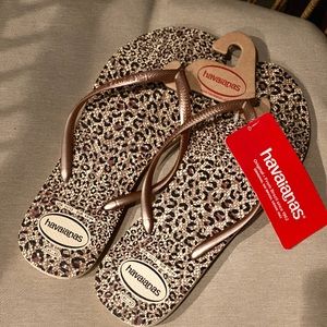 Havaianas Bege/RoseGold AnimalPrint FlipFlops BNWT